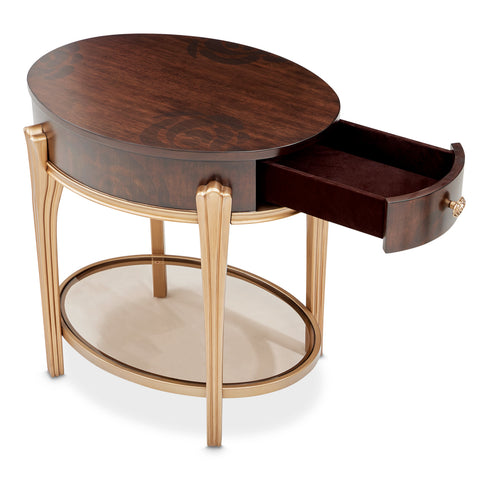Camellia Field Round End Table w/Drawer Warm Pecan