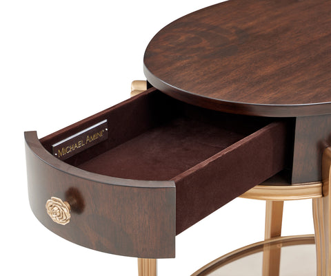 Camellia Field Round End Table w/Drawer Warm Pecan