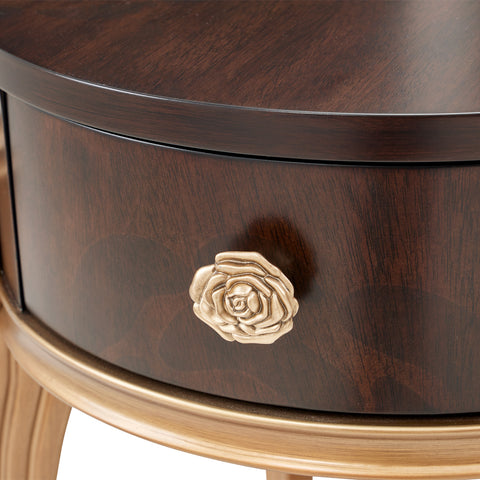Camellia Field Round End Table w/Drawer Warm Pecan