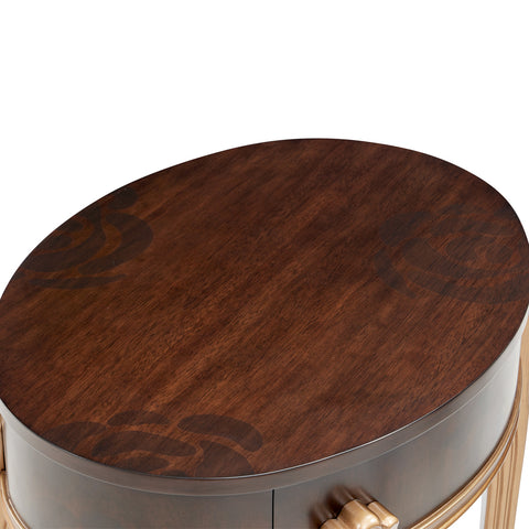Camellia Field Round End Table w/Drawer Warm Pecan