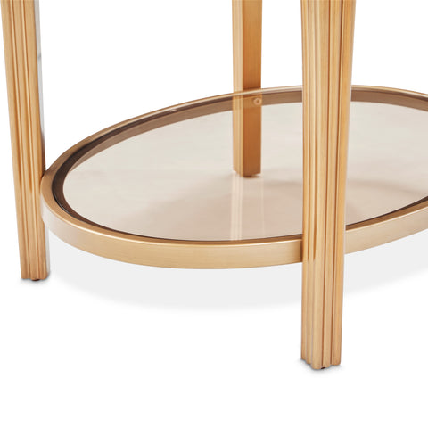 Camellia Field Round End Table w/Drawer Warm Pecan