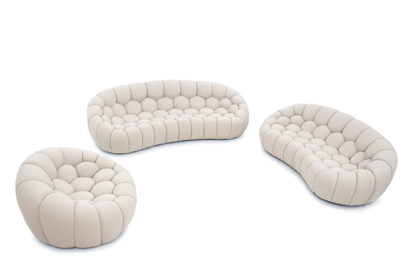 Luxurious Tufted White Sofa Set
