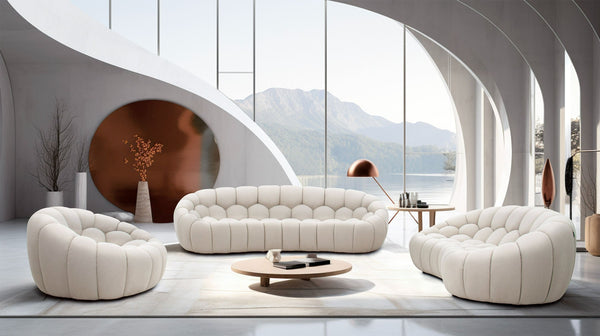 Luxurious Tufted White Sofa Set